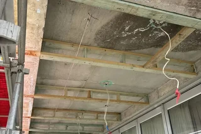 New ceiling framing during a structural repair